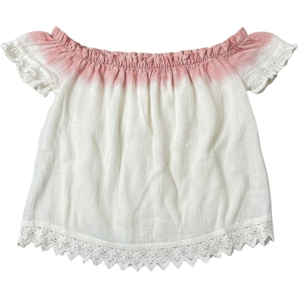 Mono B Pink Dip Dye Off The Shoulder Gauze Top Lace Trim White Small